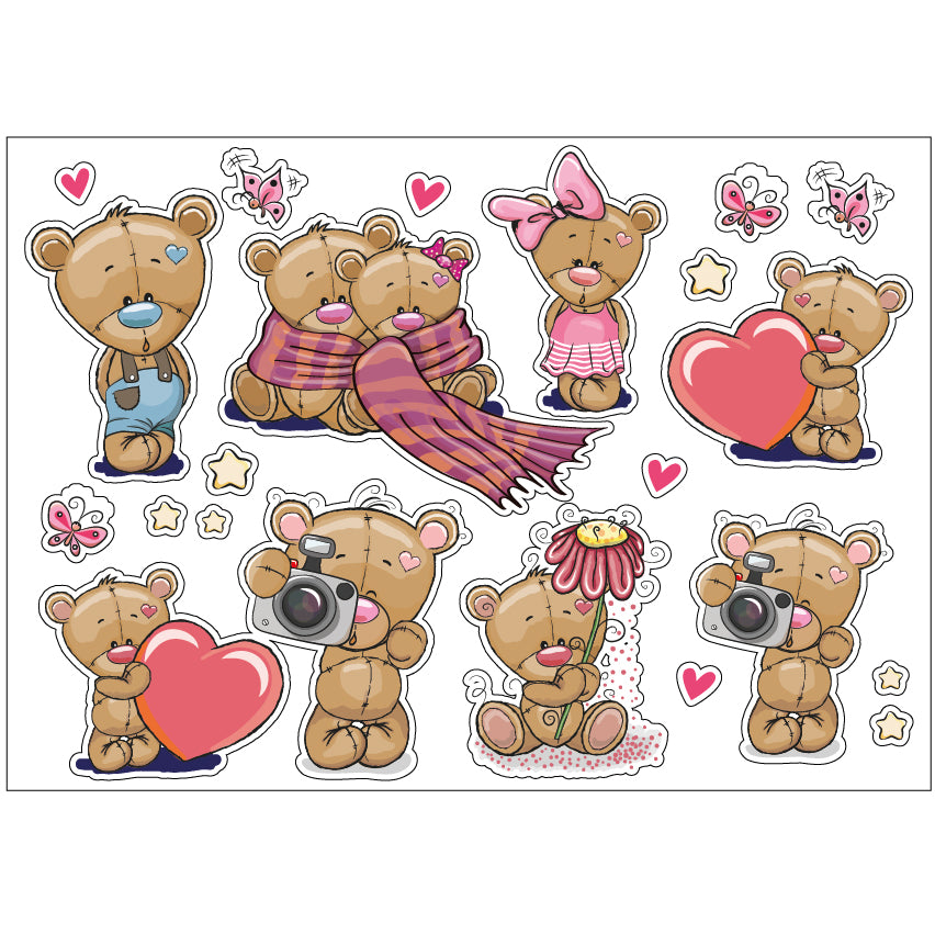 PS0101-200 Sticker Sheet Decal Cartoon Wall Self Adhesive Vinyl A4 Various Designs Available