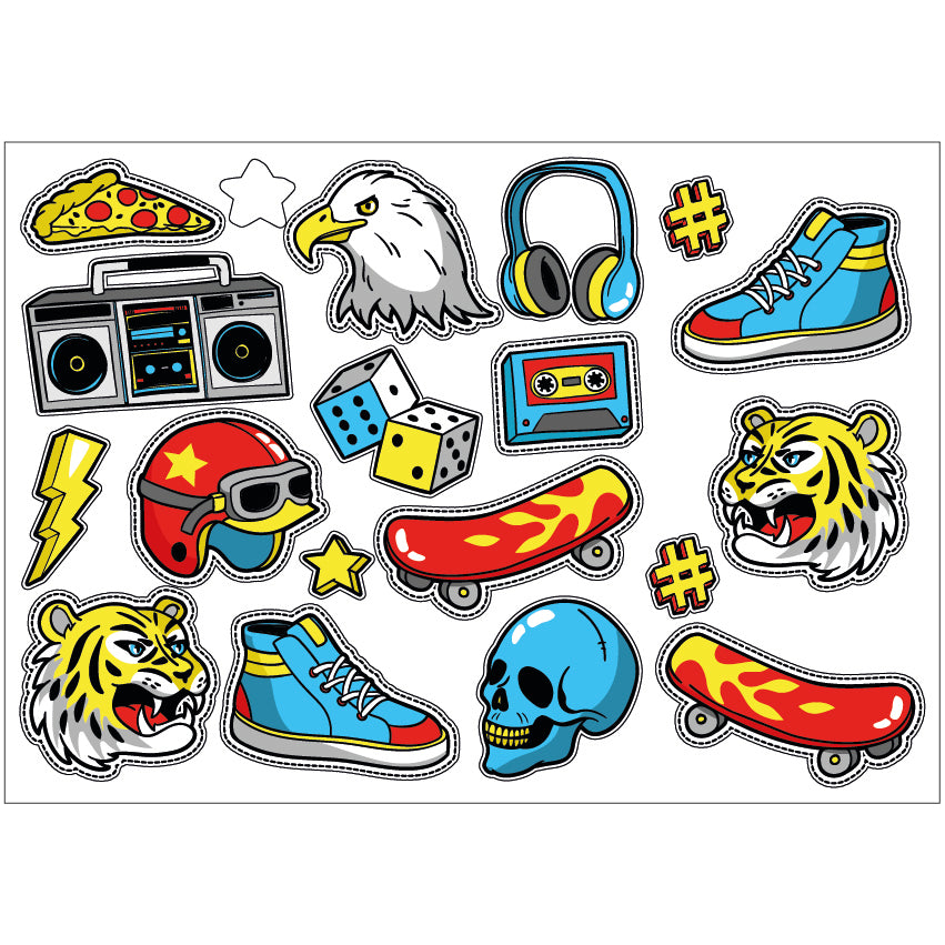 PS0101-200 Sticker Sheet Decal Cartoon Wall Self Adhesive Vinyl A4 Various Designs Available