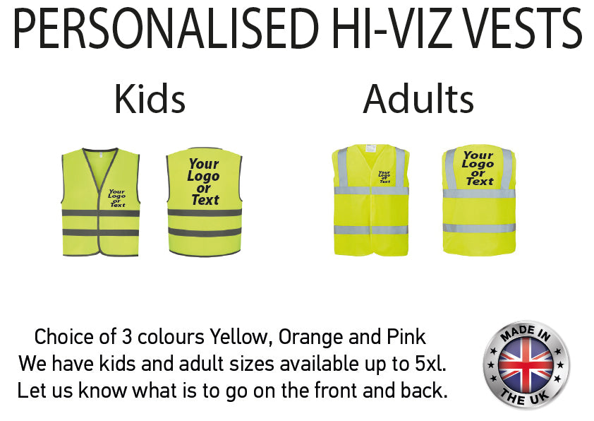Custom Hi-Viz Vest Personalised printed hi-vis safety vest waistcoat all ages