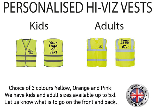 Custom Hi-Viz Vest Personalised printed hi-vis safety vest waistcoat all ages