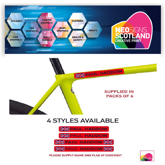 Bike Red Personalised Bike Frame Name Stickers Cycle Cycling Frame Helmet Decals