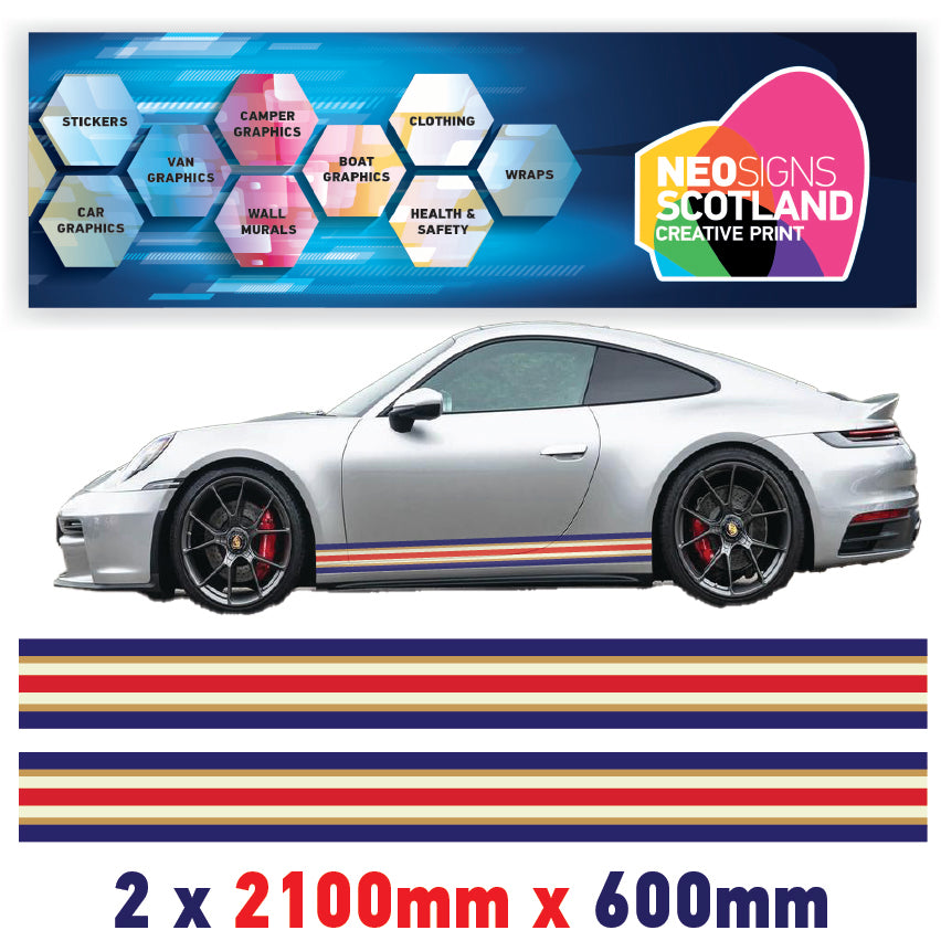 ROB2.1 Rothmans Racing Side stripe 2x2.1m (2100mm) Long laminated for Renault Peugeot Citroen sticker graphics various widths available