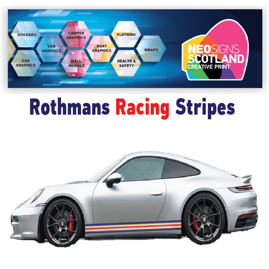 ROB2.1 Rothmans Racing Side stripe 2x2.1m (2100mm) Long laminated for Renault Peugeot Citroen sticker graphics various widths available