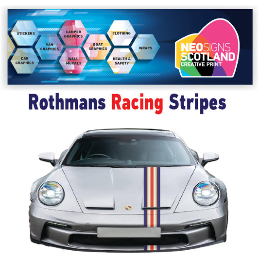 ROB1.1 Rothmans Racing Bonnet stripe 1.1m (1100mm) Long laminated for BMW Volkswagen Audi sticker graphics various widths available