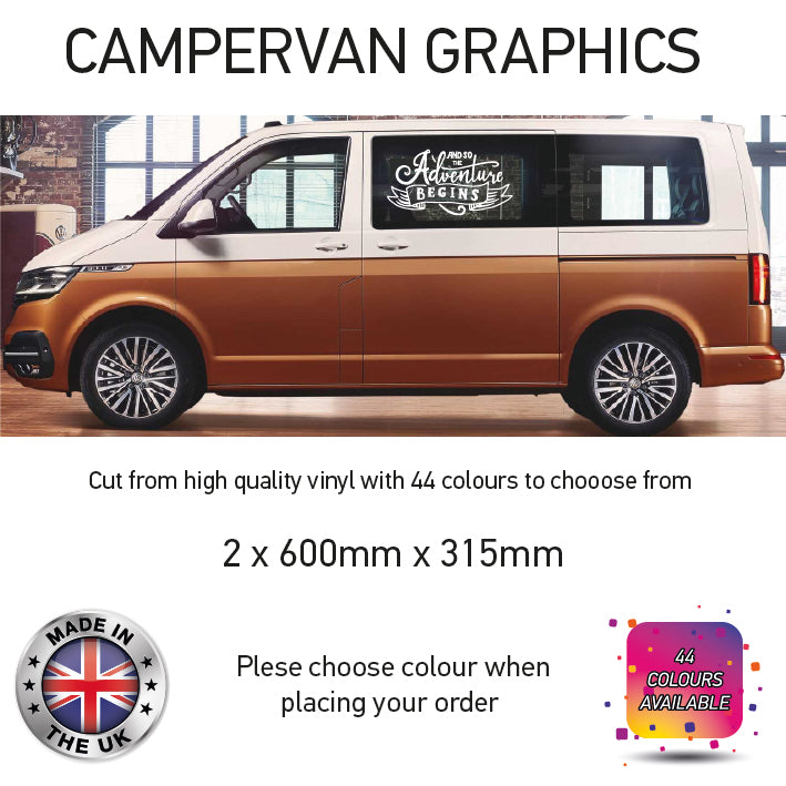 SCG01-SCG37 Adventure Awaits Graphics stickers fits all Motorhome and Campervans Various Designs Available