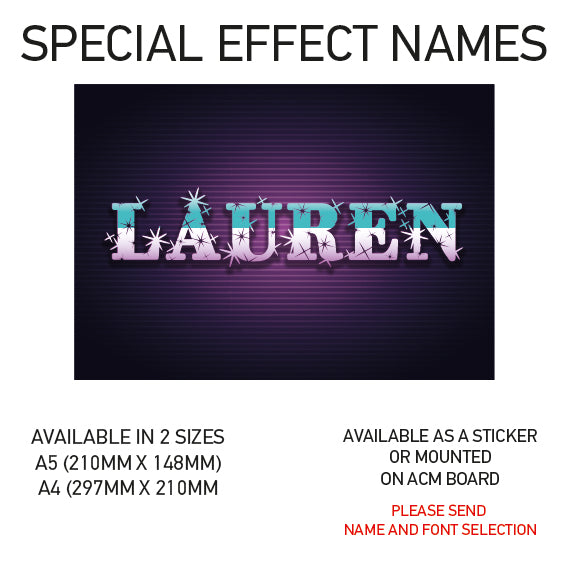 SEN01-60 Personalised Name door stickers kids bedroom Boy Girl Custom Nursery