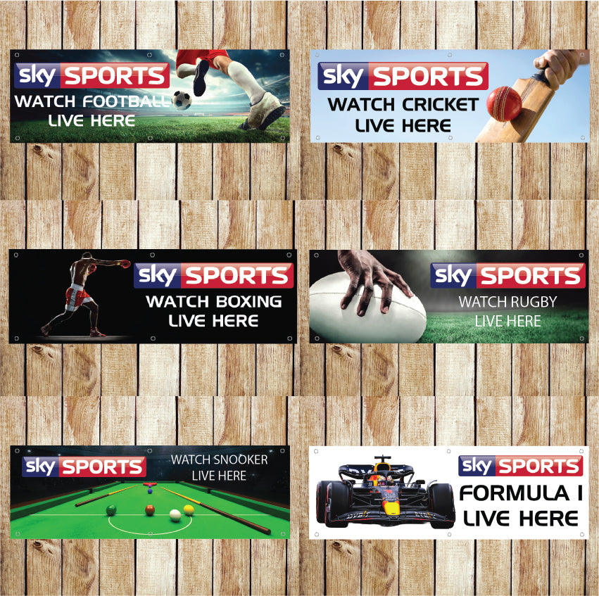 SS1 Sky Sports Live Events Banners Indoor/Outdoor Waterproof PVC with Eyelets Various Designs