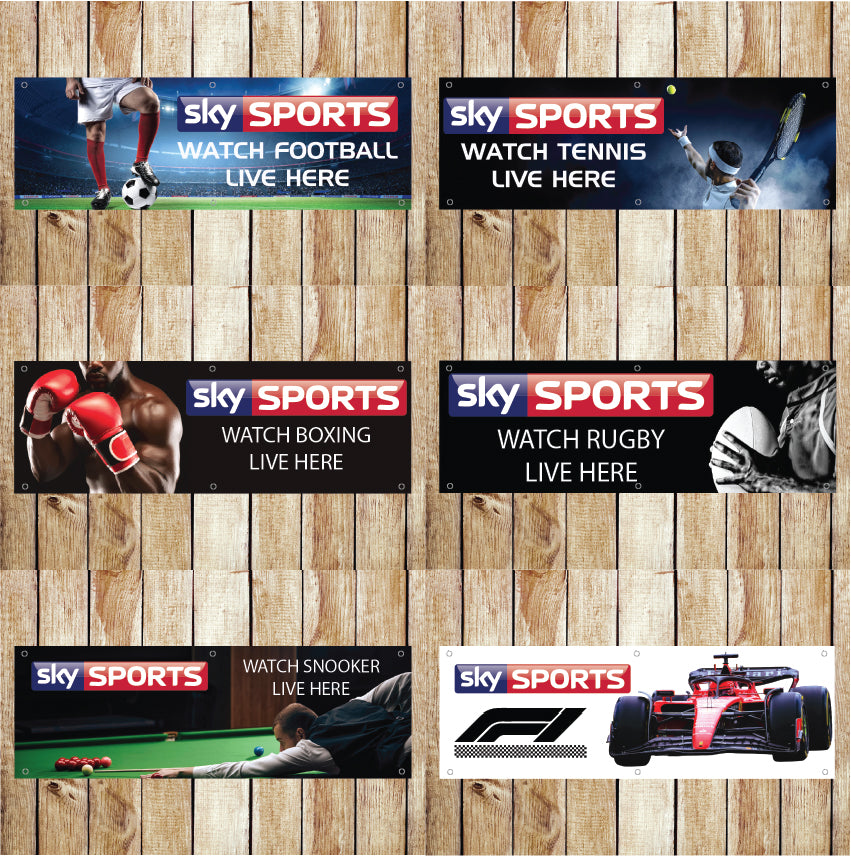 SS2 Sky Sports Live Events Banners Indoor/Outdoor Waterproof PVC with Eyelets Various Designs