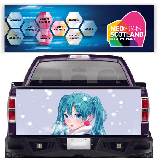 TAIL004 Blue Anime Girl Tailgate Pick up truck wrap