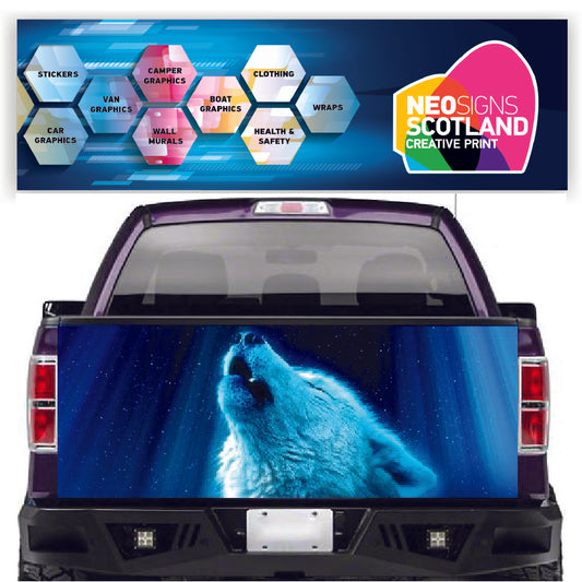 TAIL007 White Wolf Tailgate Pick up truck wrap