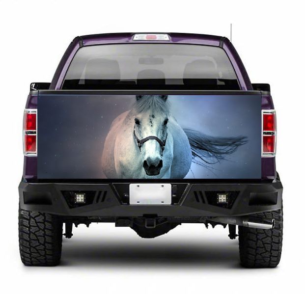 TAIL015 White Horse Tailgate Truck Wrap Printed Vinyl Graphic Pick Up Tailgate Decal