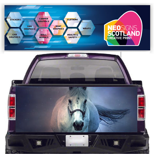TAIL015 White Horse Tailgate Pick up truck wrap