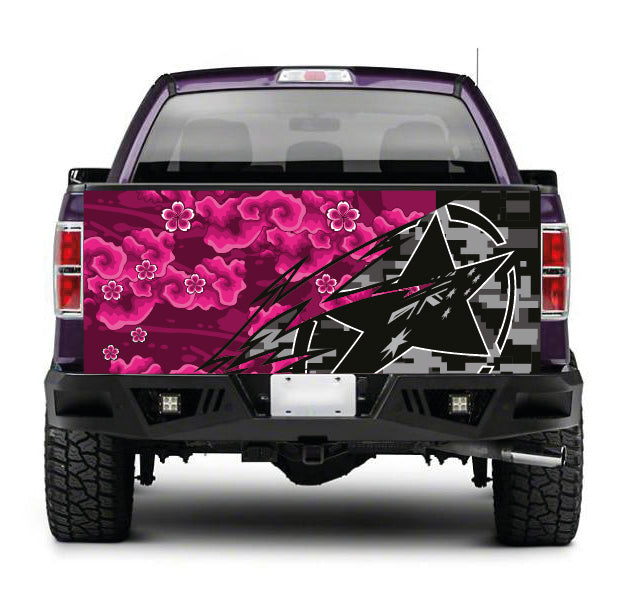 TAIL061 Flowers and Star Tailgate Truck Wrap Printed Vinyl Graphic Pick Up Tailgate Decal