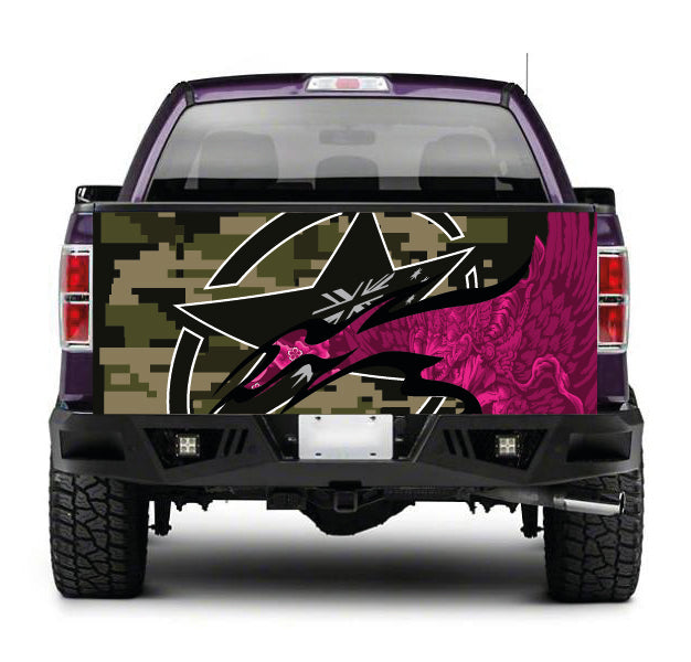 TAIL062 Camouflage and Star Tailgate Truck Wrap Printed Vinyl Graphic Pick Up Tailgate Decal