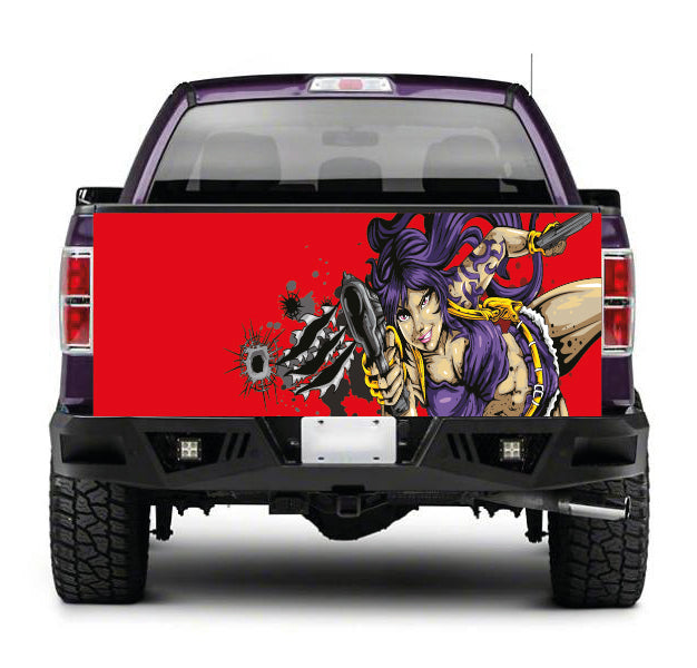 TAIL063 Women Fighter Tailgate Truck Wrap Printed Vinyl Graphic Pick Up Tailgate Decal