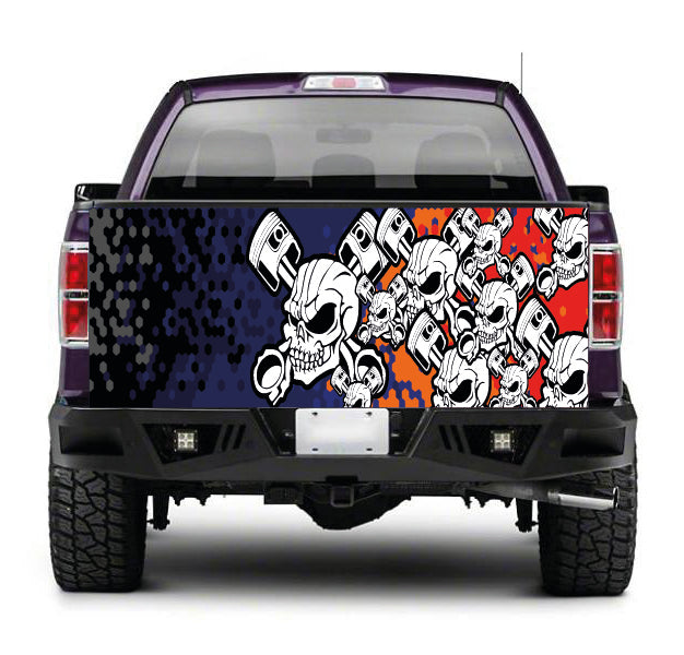 TAIL079 Skull Pistons Tailgate Truck Wrap Printed Vinyl Graphic Pick Up Tailgate Decal