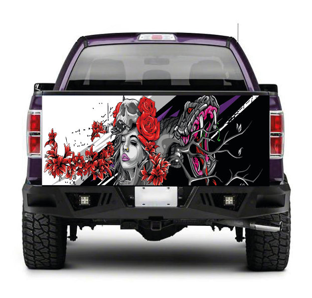 TAIL081 Women and Snake Tailgate Truck Wrap Printed Vinyl Graphic Pick Up Tailgate Decal