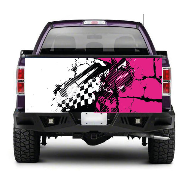 TAIL084 Chequered Tailgate Truck Wrap Printed Vinyl Graphic Pick Up Tailgate Decal