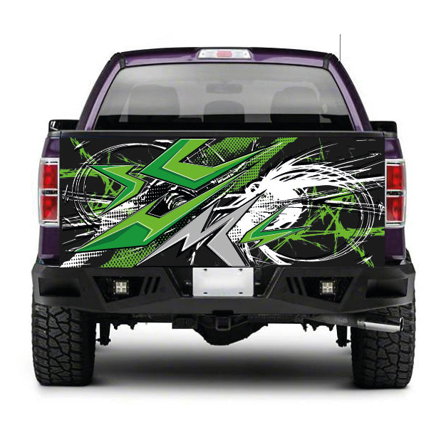 TAIL090 Green Pattern Tailgate Truck Wrap Printed Vinyl Graphic Pick Up Tailgate Decal
