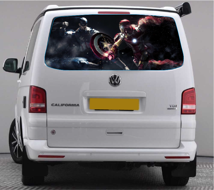TRANS009 IronMan and Captain America Tailgate wrap for VW Volkswagen Transporter T5 T6 Rear Panel Wrap Air Release Vinyl