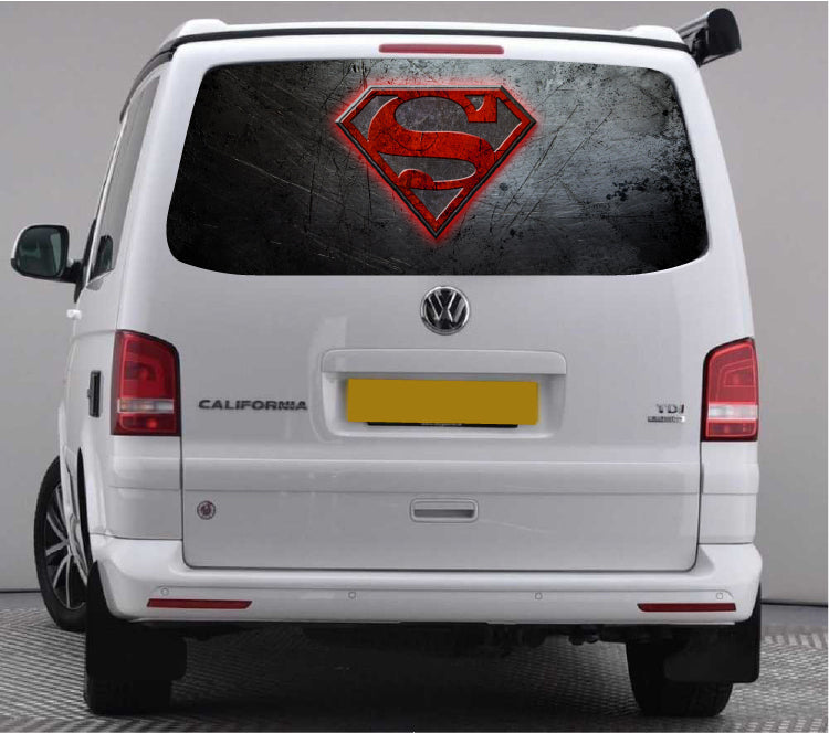TRANS014 Superman Logo Tailgate wrap for VW Volkswagen Transporter T5 T6 Rear Panel Wrap Air Release Vinyl