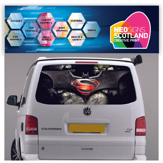 TRANS019 Superman Batman Symbol Tailgate wrap for VW Volkswagen Transporter T5 T6