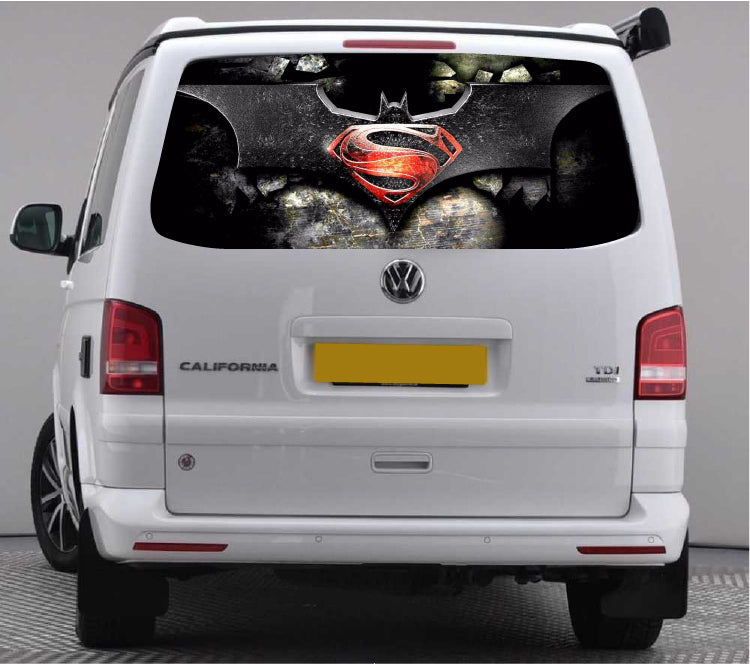 TRANS019 Superman and Batman Tailgate wrap for VW Volkswagen Transporter T5 T6 Rear Panel Wrap Air Release Vinyl