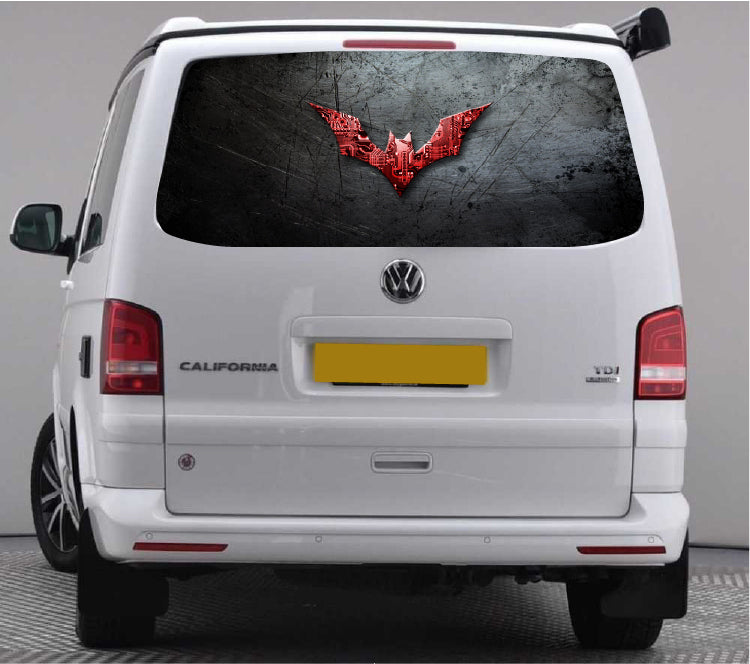 TRANS021 Batman Logo Tailgate wrap for VW Volkswagen Transporter T5 T6 Rear Panel Wrap Air Release Vinyl