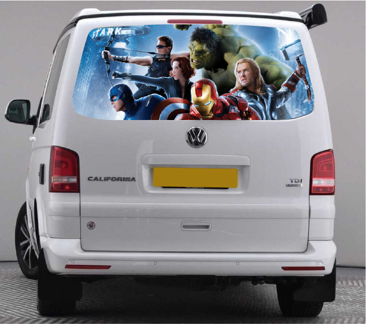 TRANS023 Super Hero Characters Tailgate wrap for VW Volkswagen Transporter T5 T6 Rear Panel Wrap Air Release Vinyl