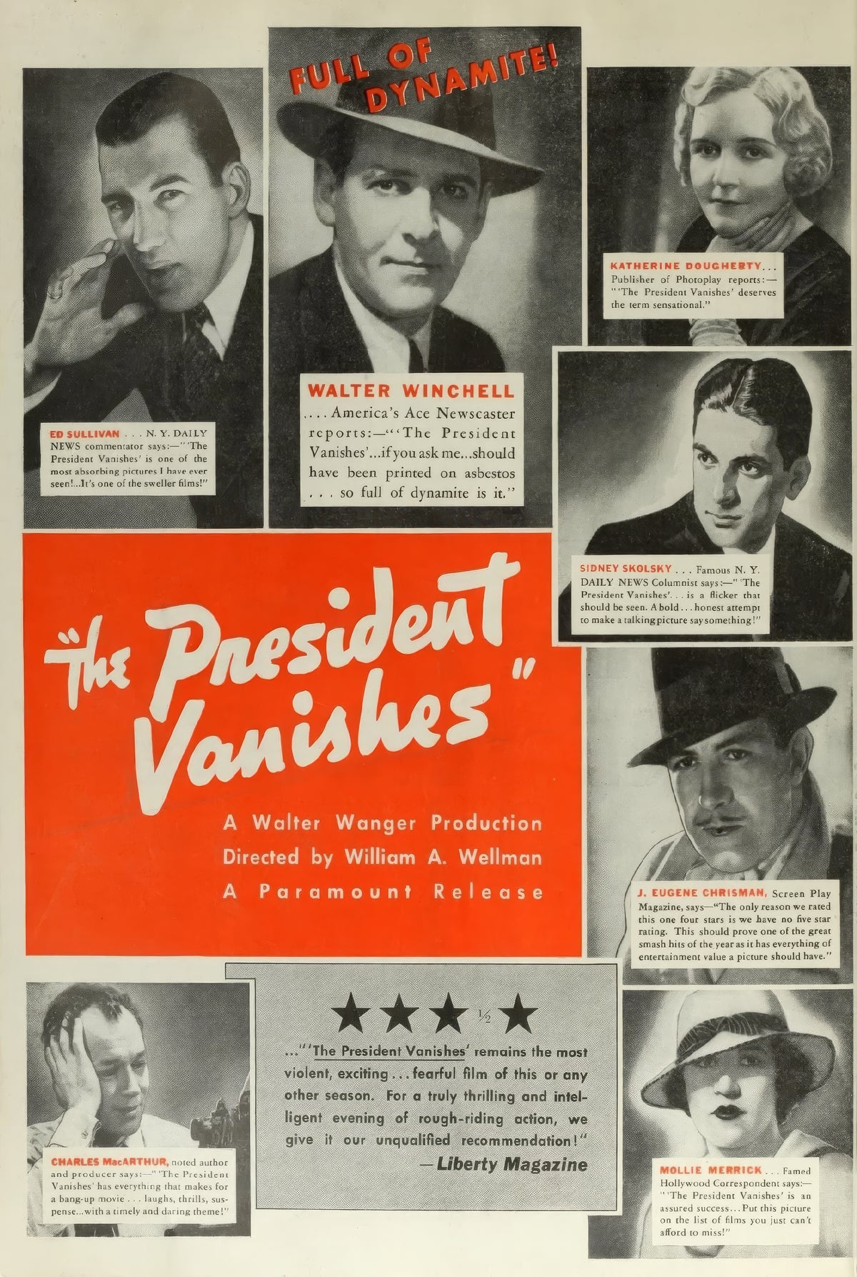 The President Vanishes (1934) Film/Movie Premium Waterproof & Tear Resistant Posters