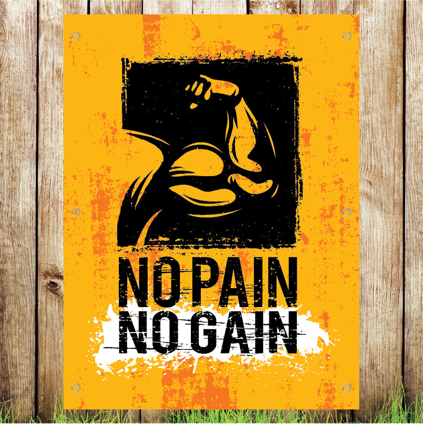VB013 No Pain No Gain Gym Business Advertising Banner Indoor/Outdoor Waterproof PVC