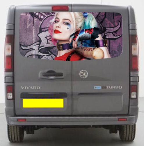 VIV003 Harley Quinn Tailgate wrap for Vauxhall Vivaro Rear Panel Wrap Air Release Vinyl