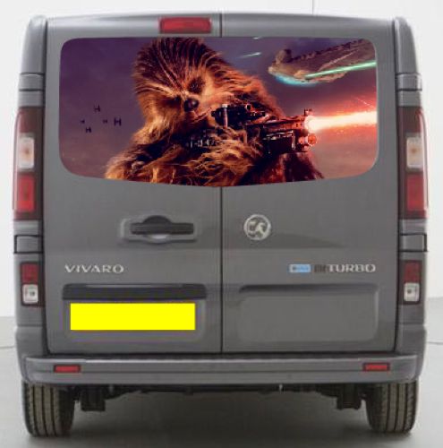 VIV005 Chewbacca Tailgate wrap for Vauxhall Vivaro Rear Panel Wrap Air Release Vinyl