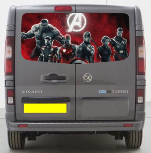 VIV008 Avengers Tailgate wrap for Vauxhall Vivaro Rear Panel Wrap Air Release Vinyl