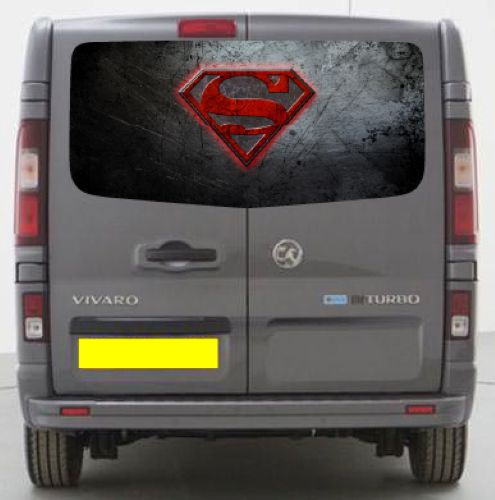 VIV014 Superman Logo Tailgate wrap for Vauxhall Vivaro Rear Panel Wrap Air Release Vinyl