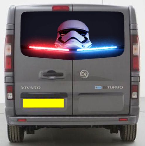 VIV016 Stormtrooper Head Tailgate wrap for Vauxhall Vivaro Rear Panel Wrap Air Release Vinyl