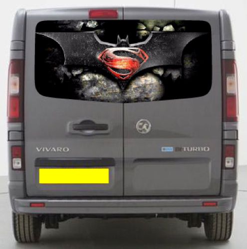 VIV019 Batman and Superman Logo Tailgate wrap for Vauxhall Vivaro Rear Panel Wrap Air Release Vinyl