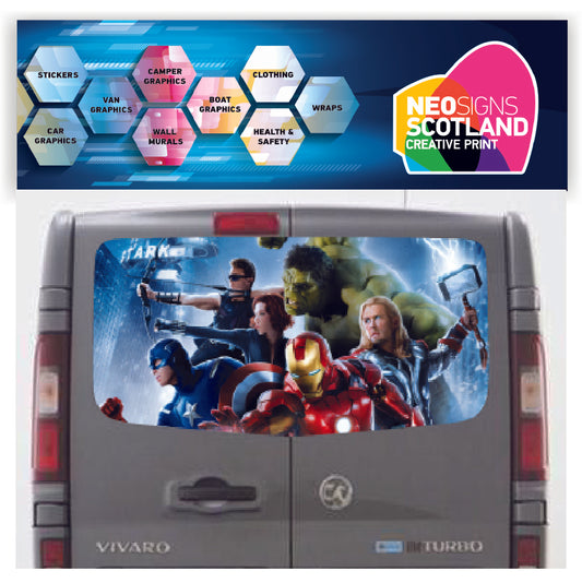 VIV023 Superheroes Tailgate wrap for Vauxhall/Opel Vivaro