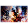 WG005 Indian Man and Wolf Printed Wall Sticker Vinyl Various Sizes