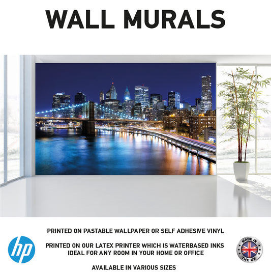 WM0015 Brooklyn Bridge New York Night Wall Murals WallPaper Print Decal sticker