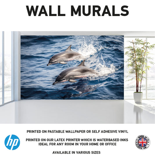 WM0021 Two dolphins Swimming in the Sea Wall Murals WallPaper Print Decal sticker
