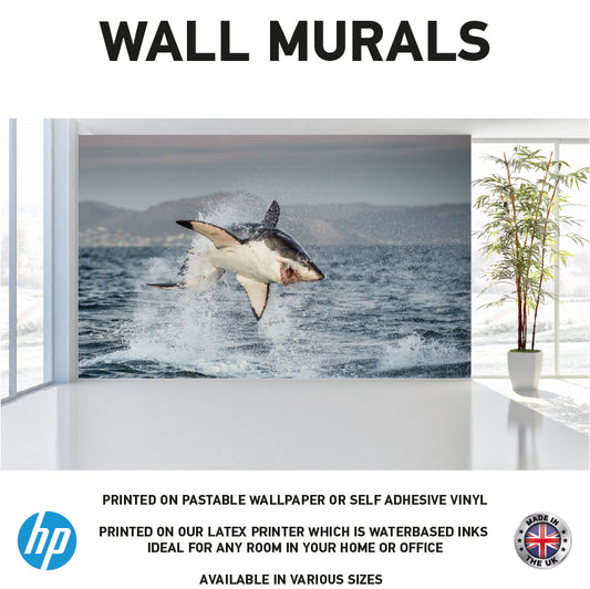 WM0023 Shark Jumping in Sea Wall Murals WallPaper Print Decal sticker
