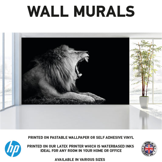 WM0028 Black and White African Lion Wall Murals WallPaper Print Decal sticker