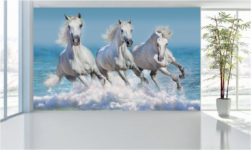 WM006 Three White Horses Wall Murals WallPaper Print Decal sticker