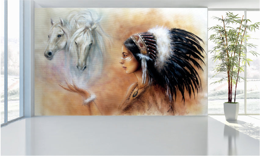 WM008 Indian Women and Horse Wall Murals WallPaper Print Decal sticker