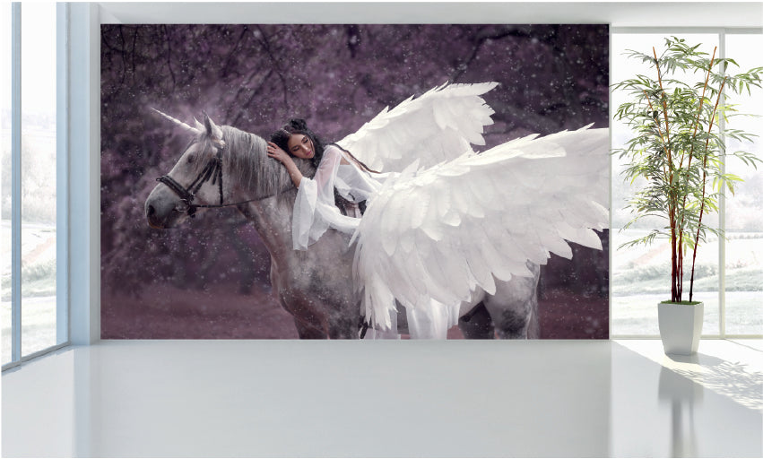 WM090 Angel and Unicorn Wall Murals WallPaper Print Decal sticker