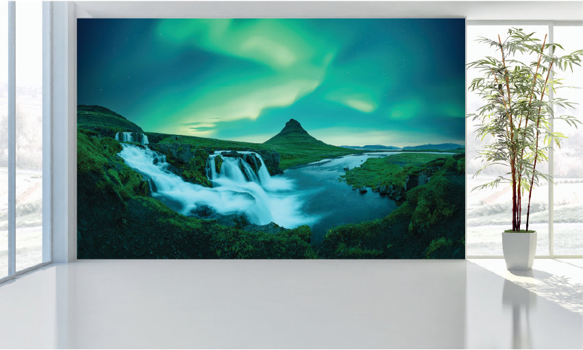 WM119 Northern Lights Waterfalls Nature Wall Murals WallPaper Print Decal sticker