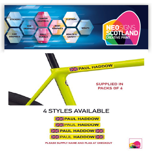 Bike Yellow Personalised Bike Frame Name Stickers Cycle Cycling Frame Helmet Decals