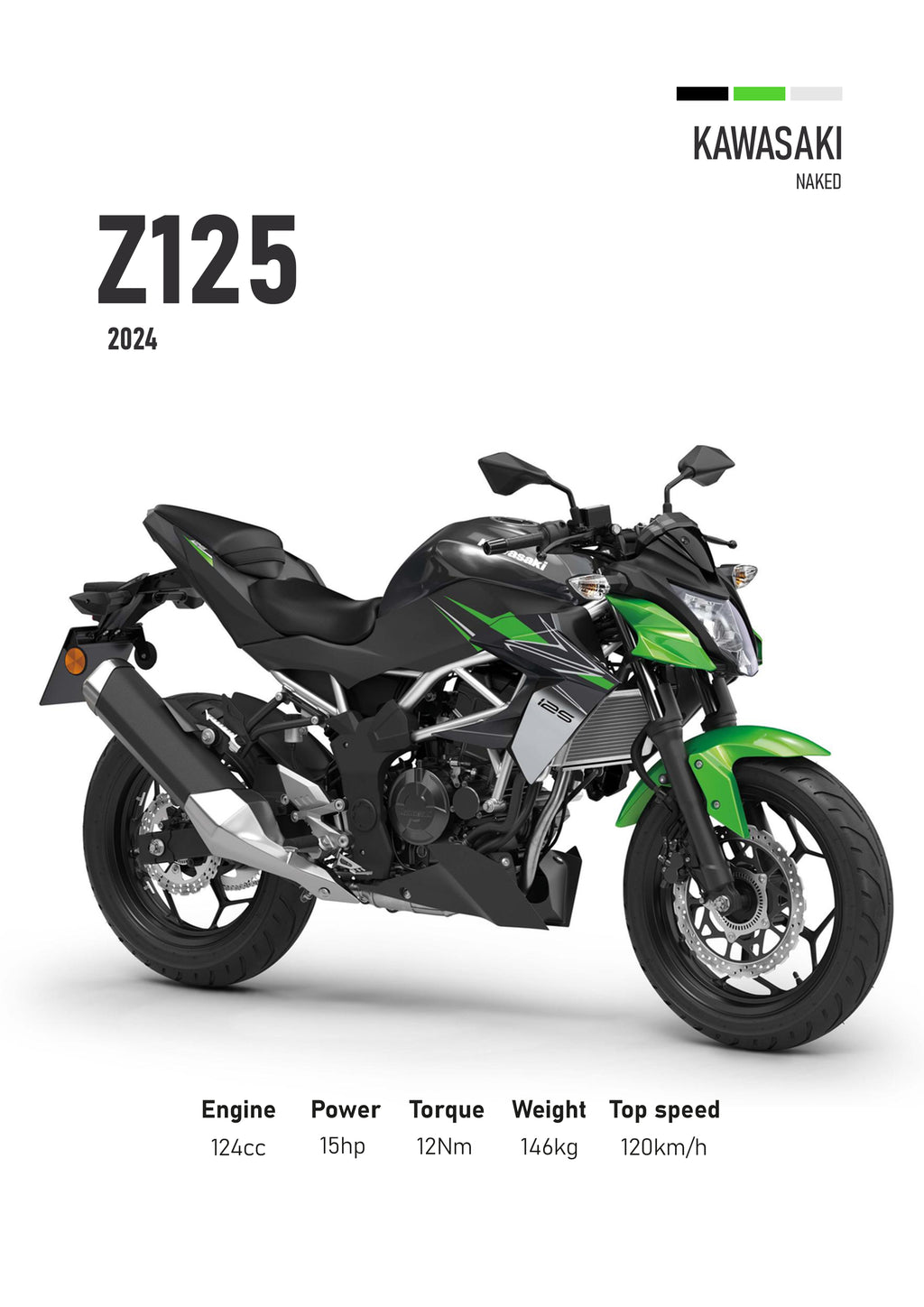 Kawasaki Z125 (2024) Motorbike Poster Printed | Premium Waterproof & Tear Resistant Full Colour Posters