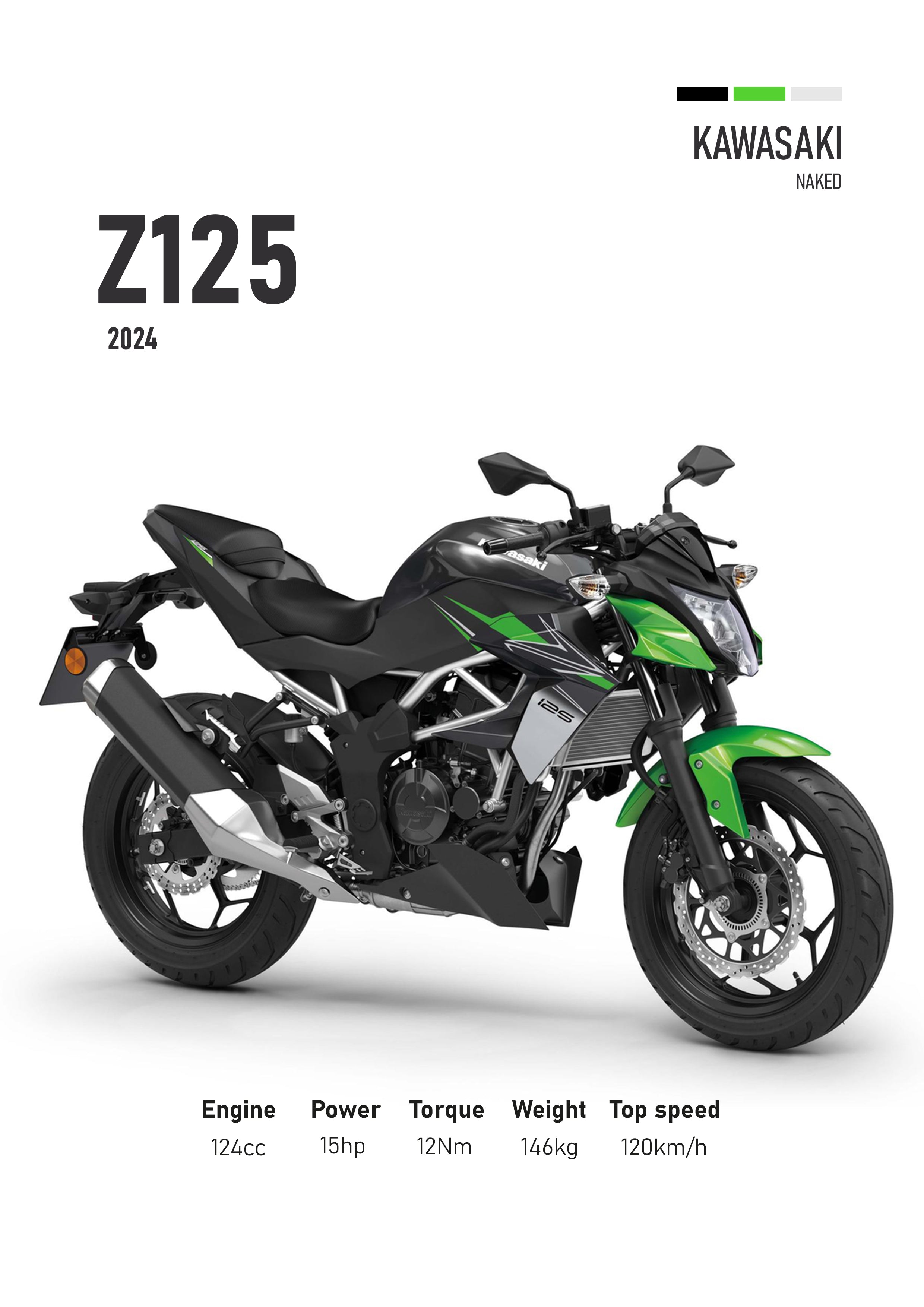 Kawasaki Z125 (2024) Motorbike Poster Printed | Premium Waterproof & Tear Resistant Full Colour Posters